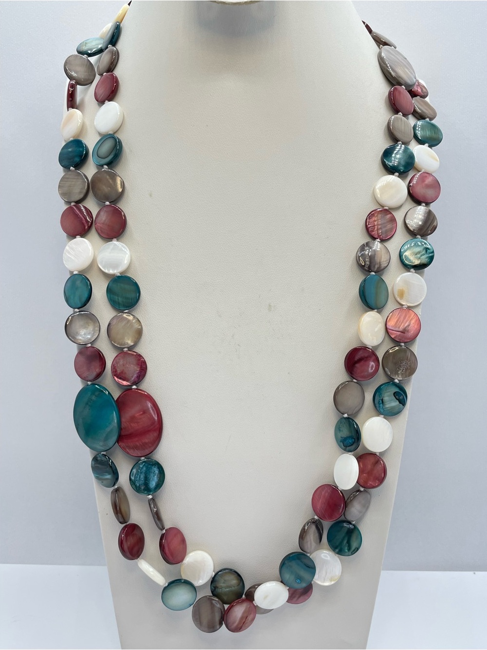 Long Mother Of Pearl Knotted Necklace Boho Coastal Statement Retro Stunning